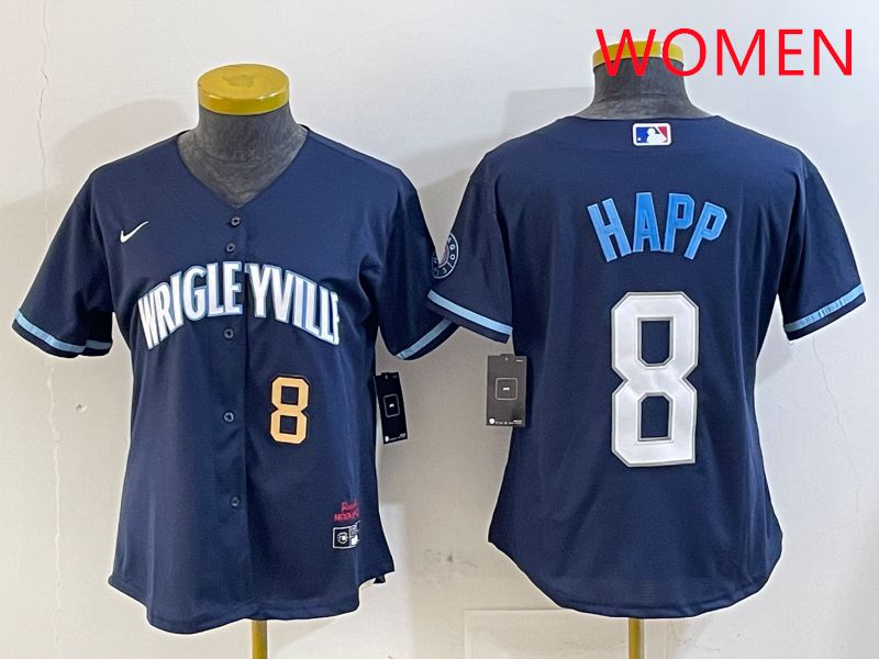 Women Chicago Cubs #8 Happ Blue City Edition Game 2025 Nike MLB Jersey style 3